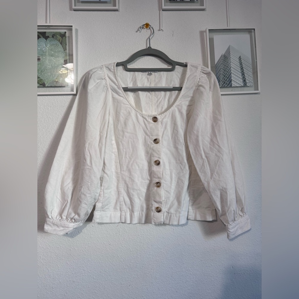 MADEWELL Corduroy Shirred-Sleeve Button-Front Top In Ivory Size extra small - Picture 2 of 10